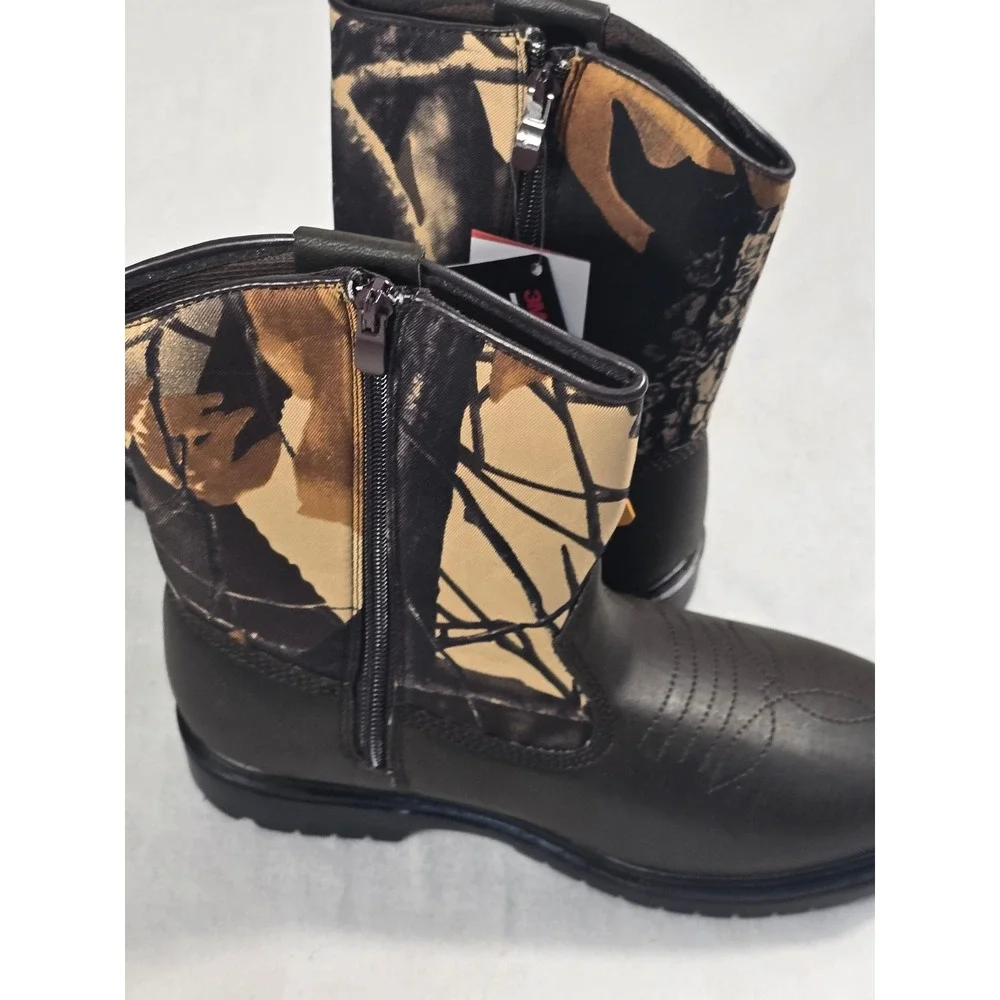Tour Kids 5M Camo Winter Boots 3M Thinsulate Insulated Side Zip Brown Green